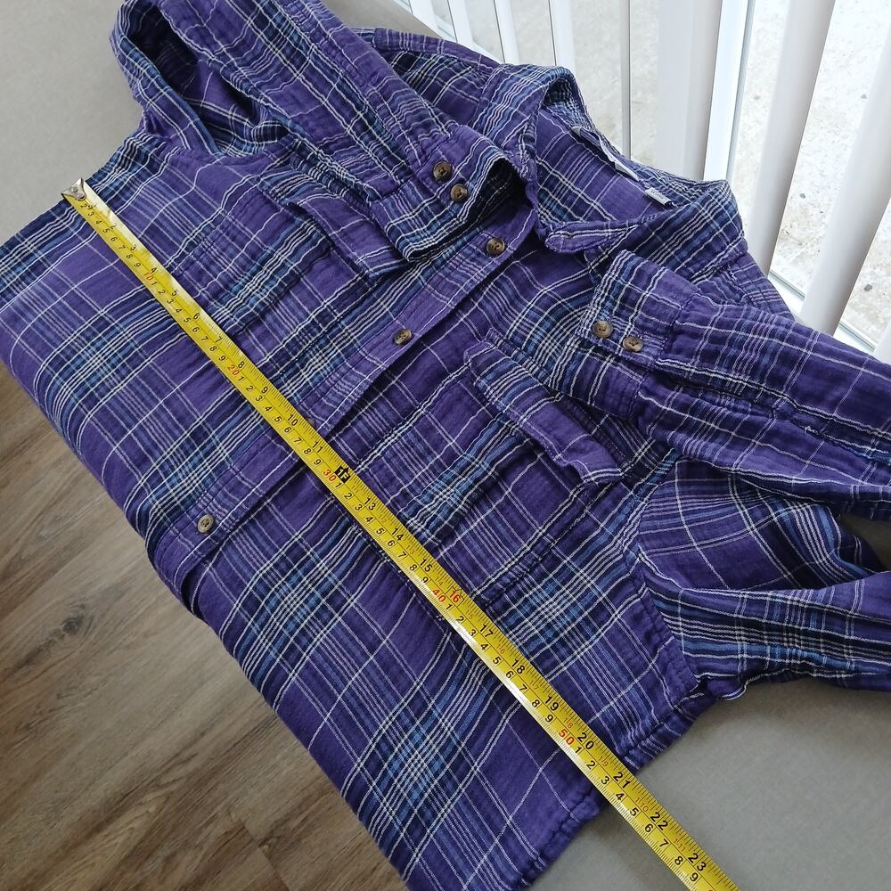 GNW Indigo Purple Plaid Double Layer Cotton Blouse M soft roll tab sleeves - Picture 9 of 12